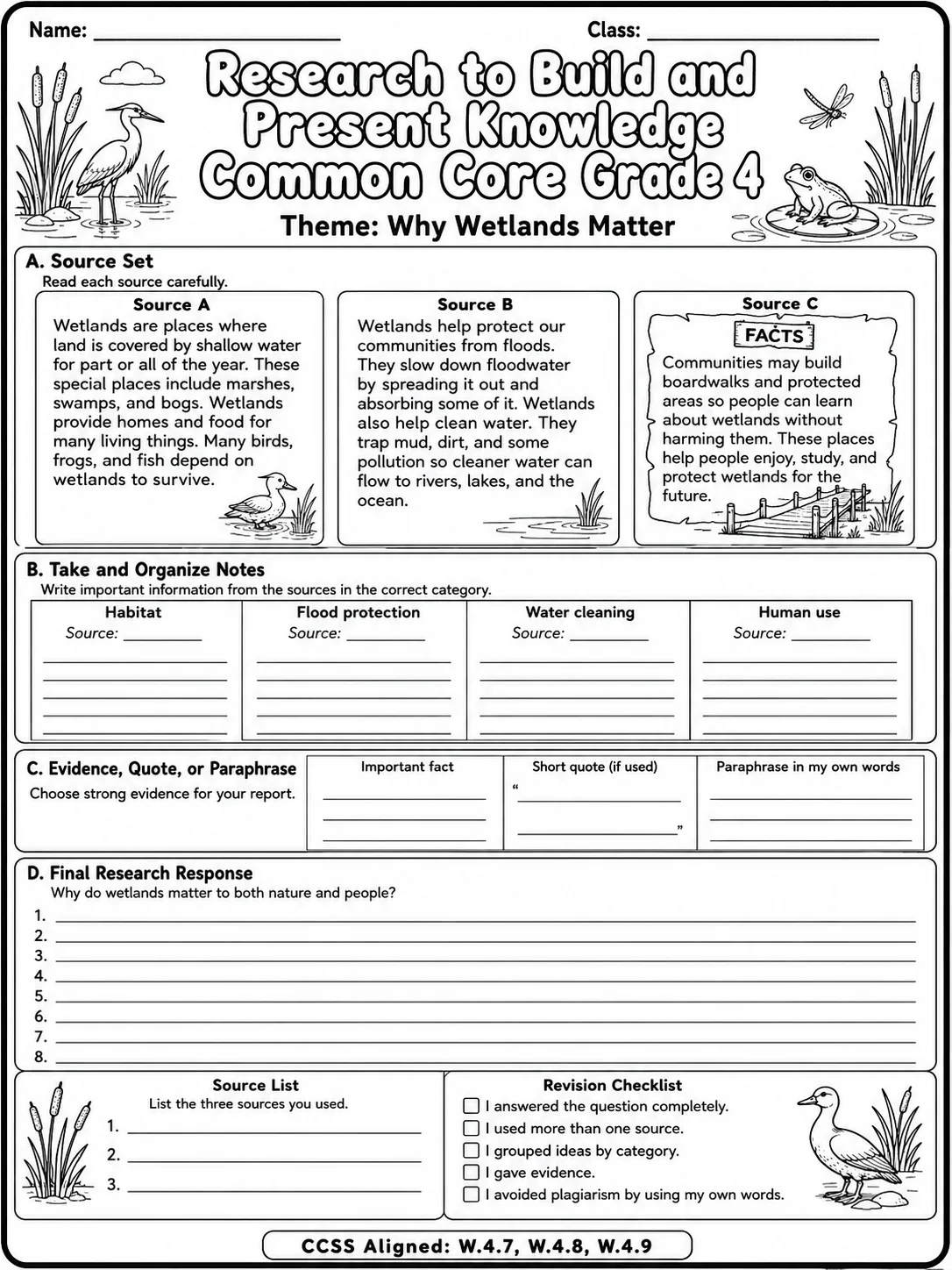 Research to Build and Present Knowledge Common Core Grade 4 page 10 printable Common Core ELA worksheet preview