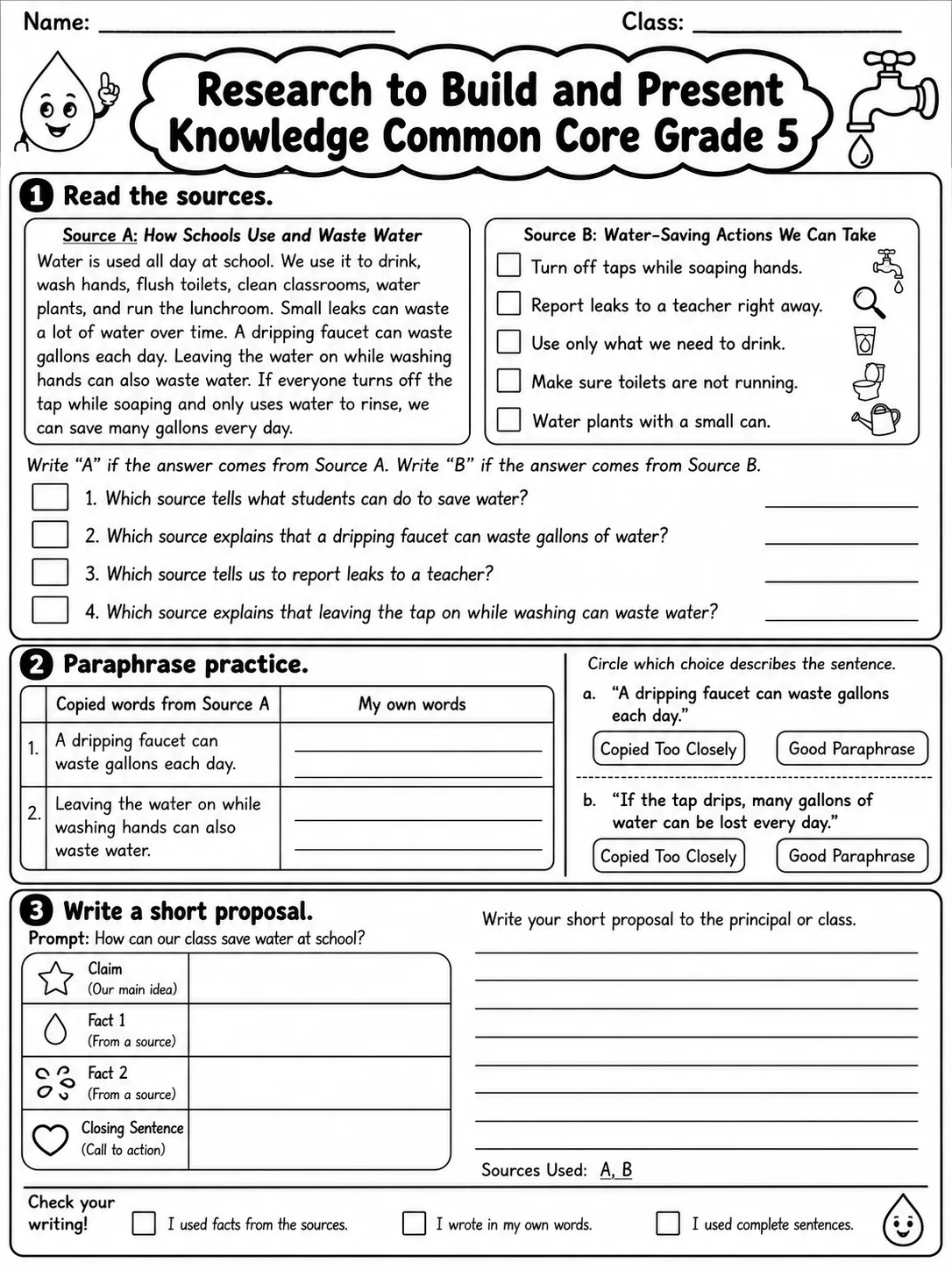 Research to Build and Present Knowledge Common Core Grade 5 page 2 printable Common Core ELA worksheet preview