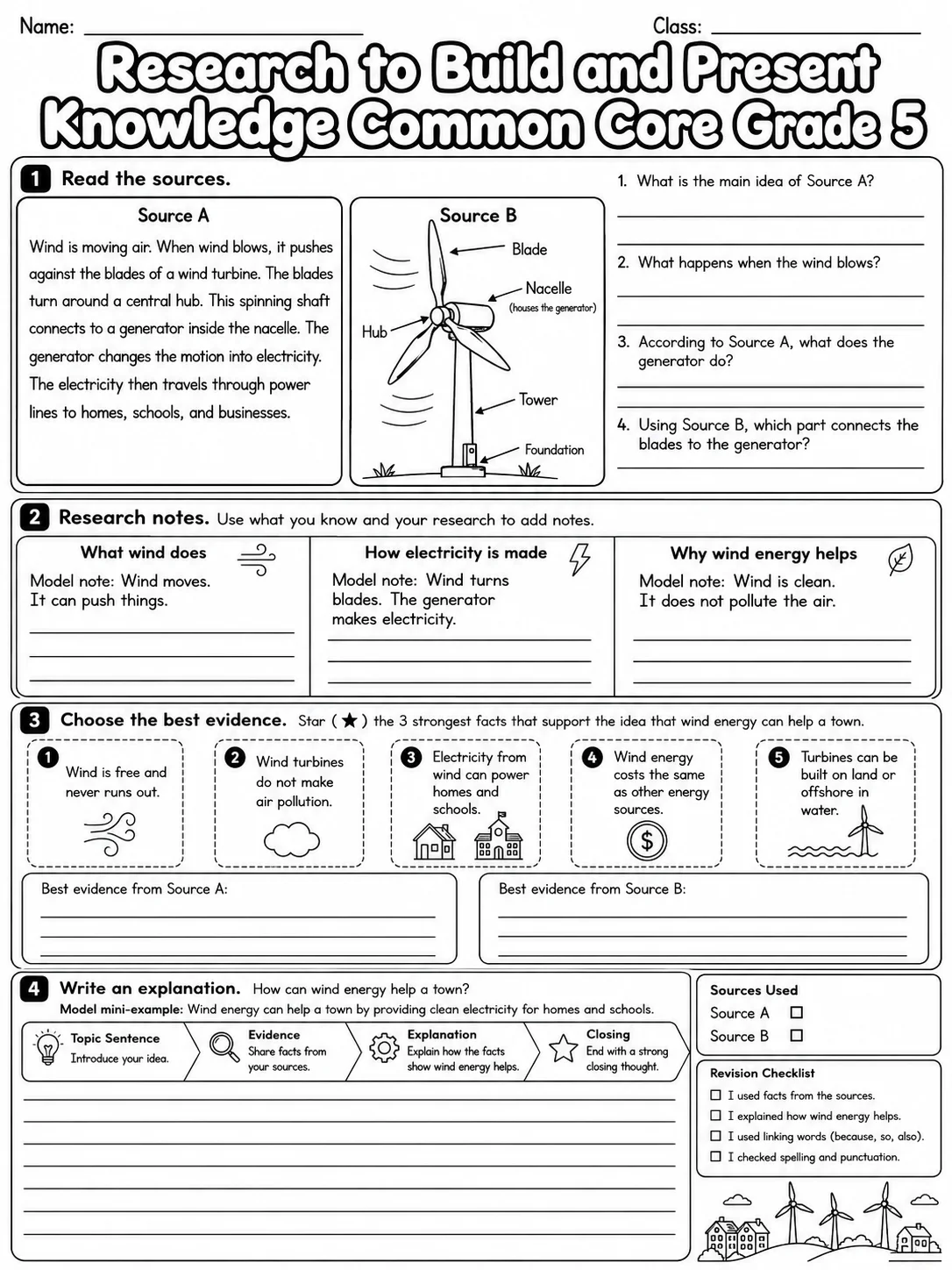 Research to Build and Present Knowledge Common Core Grade 5 page 4 printable Common Core ELA worksheet preview