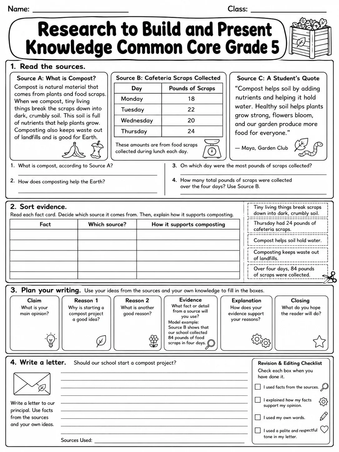 Research to Build and Present Knowledge Common Core Grade 5 page 6 printable Common Core ELA worksheet preview
