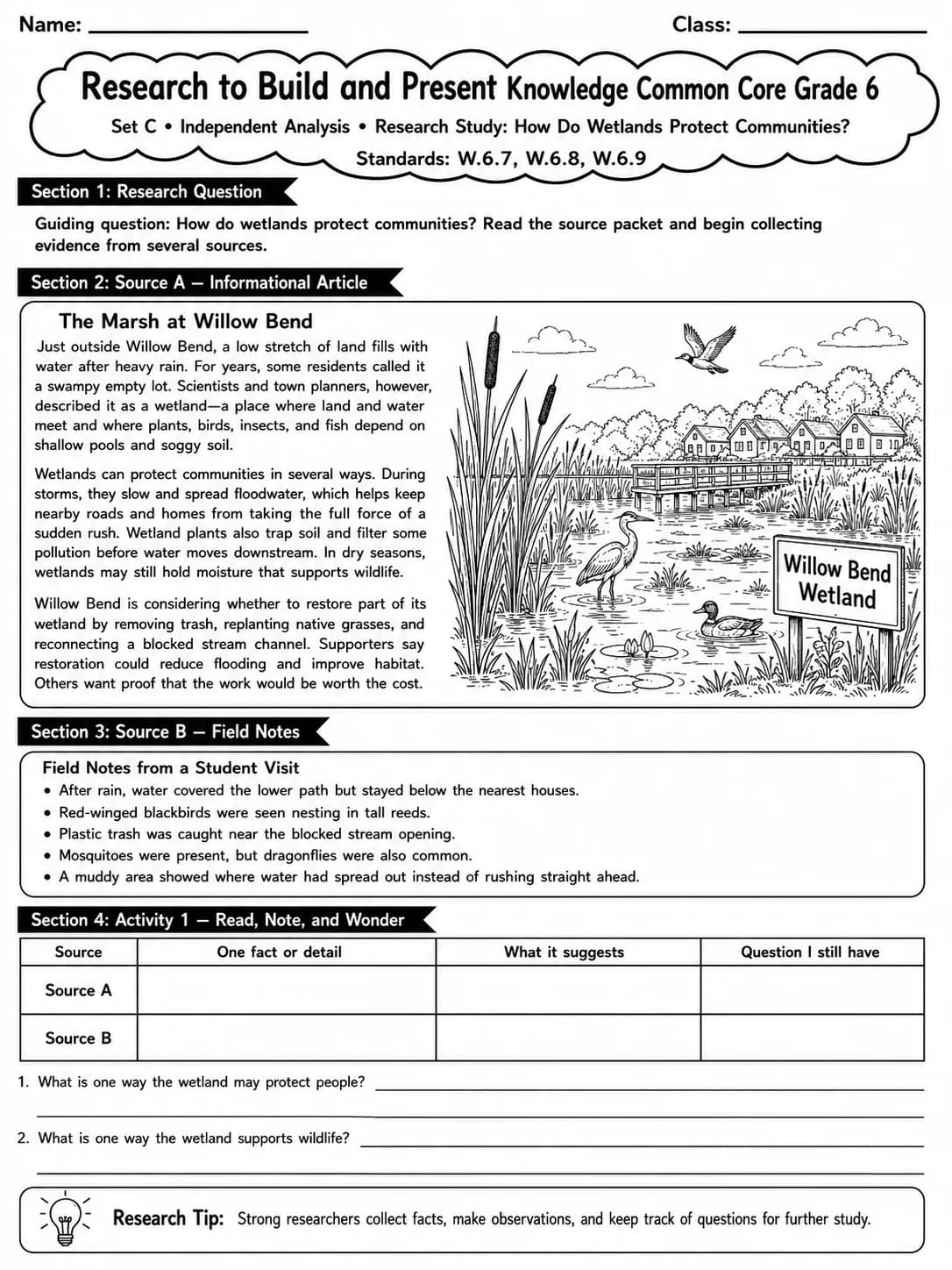 Research to Build and Present Knowledge Common Core Grade 6 page 7 printable Common Core ELA worksheet preview