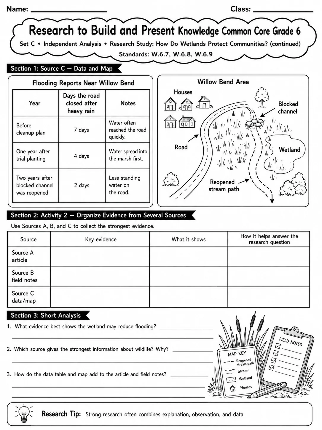 Research to Build and Present Knowledge Common Core Grade 6 page 8 printable Common Core ELA worksheet preview