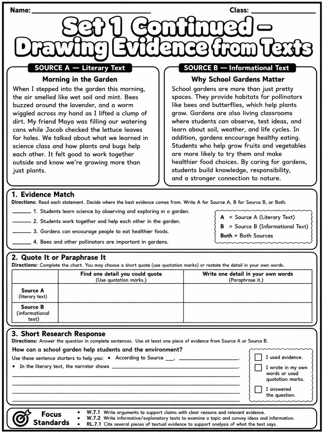 Research to Build and Present Knowledge Common Core Grade 7 page 3 printable Common Core ELA worksheet preview