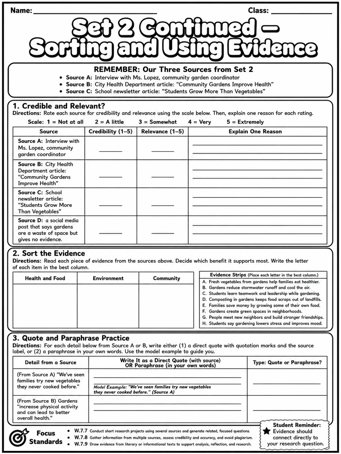 Research to Build and Present Knowledge Common Core Grade 7 page 5 printable Common Core ELA worksheet preview