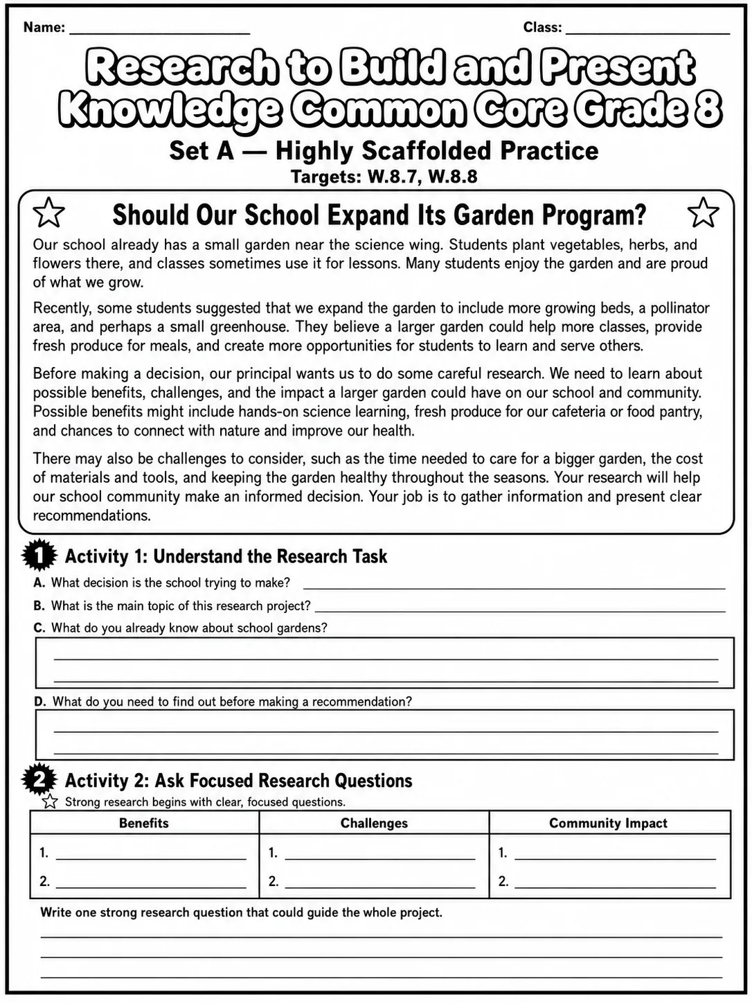 Research to Build and Present Knowledge Common Core Grade 8