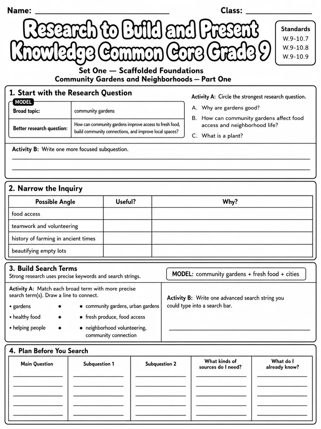 Research to Build and Present Knowledge Common Core Grade 9