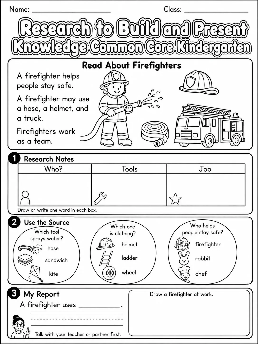Research to Build and Present Knowledge Common Core Kindergarten page 4 printable Common Core ELA worksheet preview