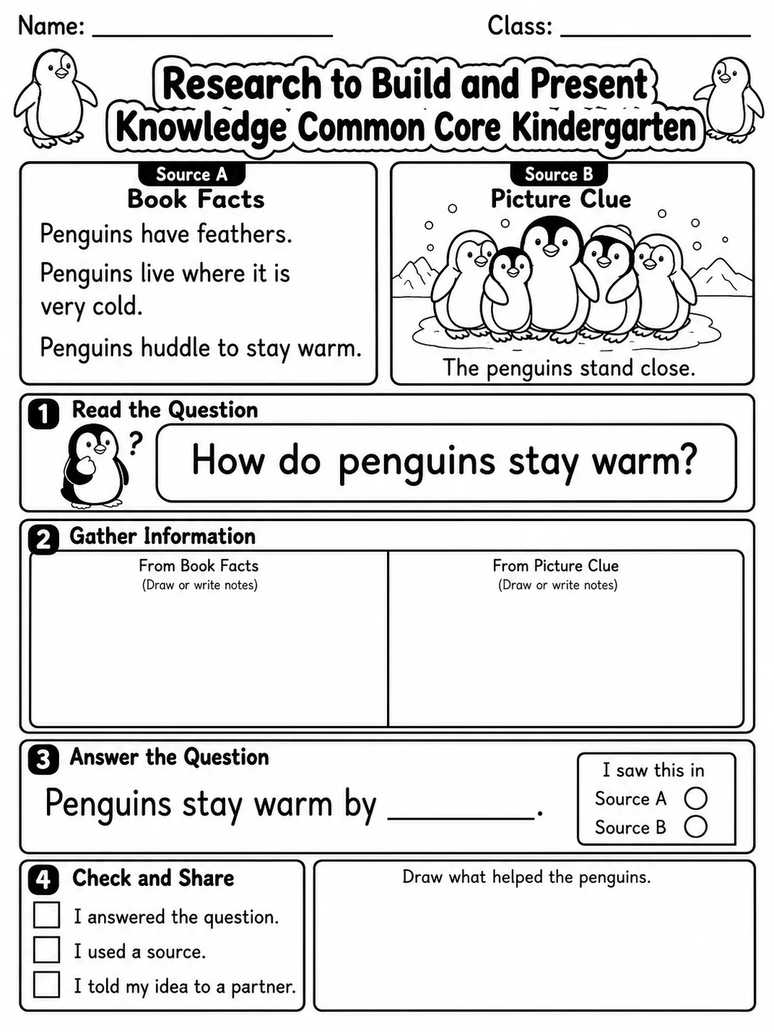 Research to Build and Present Knowledge Common Core Kindergarten page 6 printable Common Core ELA worksheet preview