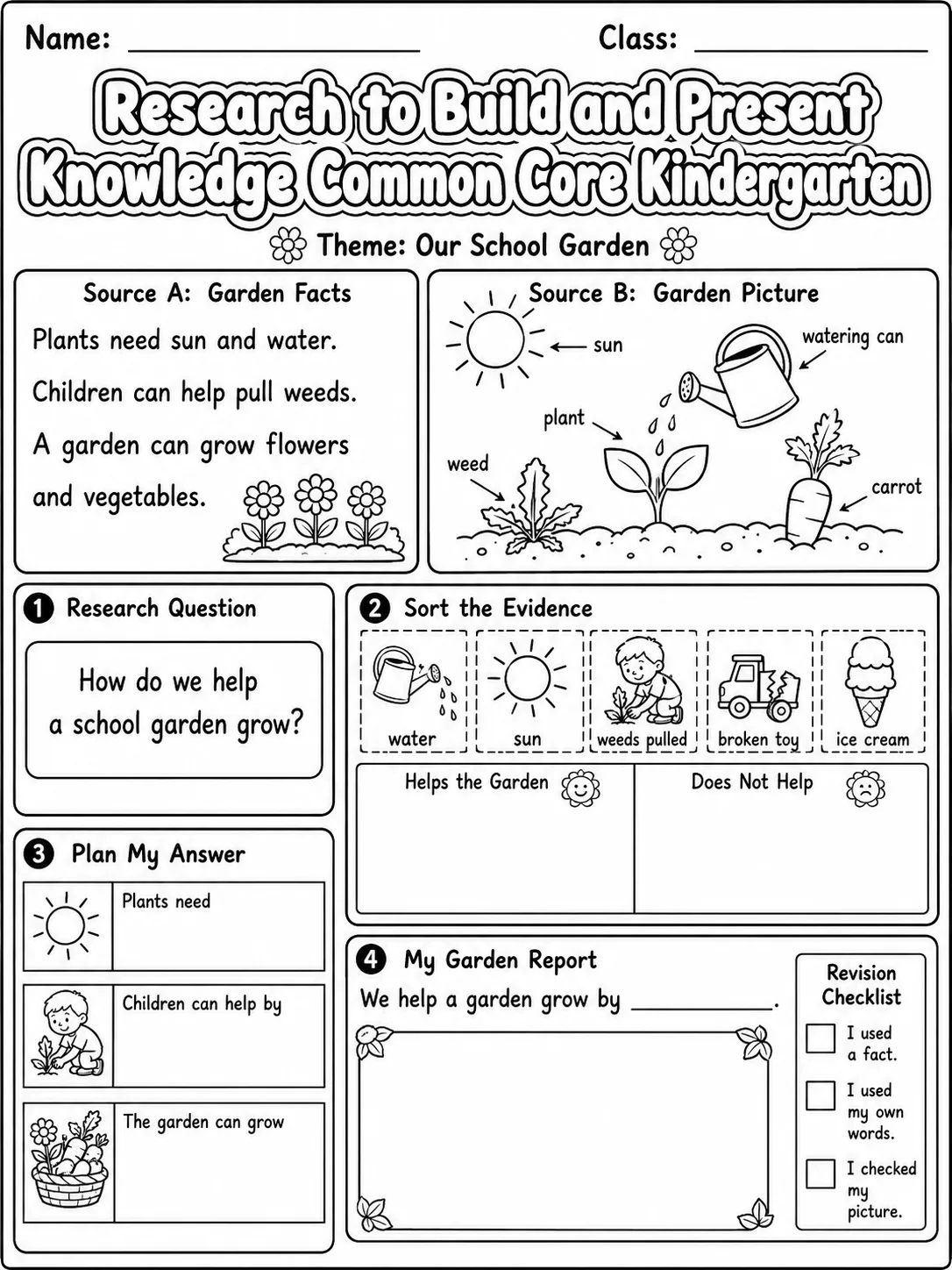 Research to Build and Present Knowledge Common Core Kindergarten page 7 printable Common Core ELA worksheet preview