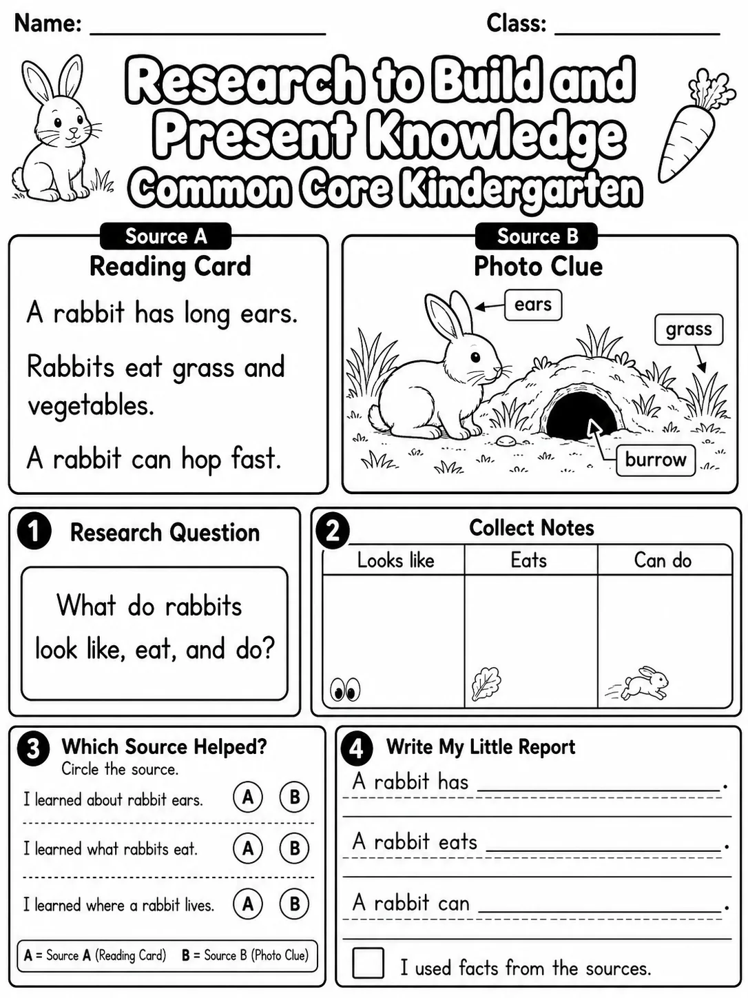 Research to Build and Present Knowledge Common Core Kindergarten page 9 printable Common Core ELA worksheet preview