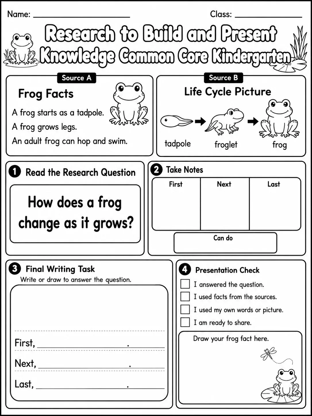 Research to Build and Present Knowledge Common Core Kindergarten page 10 printable Common Core ELA worksheet preview