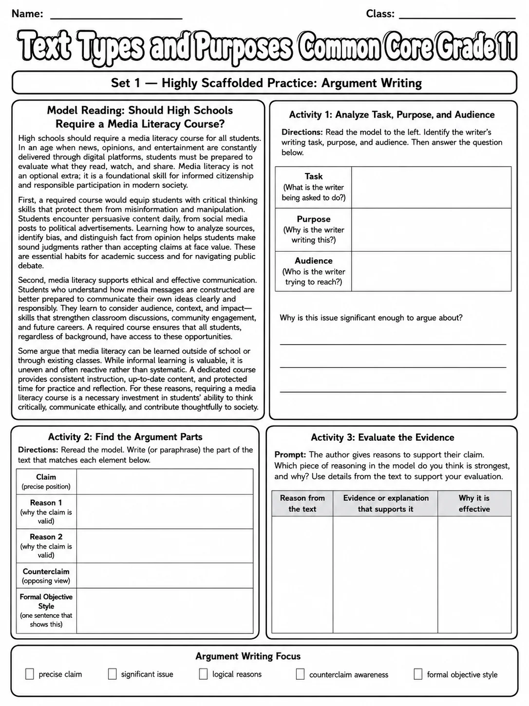 Text Types and Purposes Common Core Grade 11