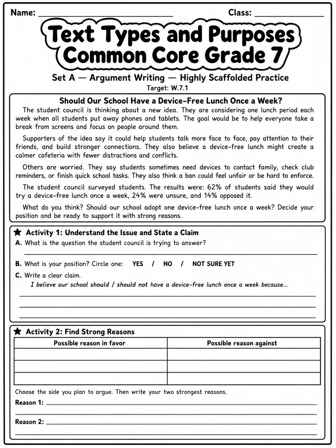 Text Types and Purposes Common Core Grade 7
