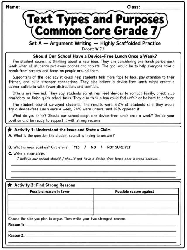 Text Types and Purposes Common Core Grade 7