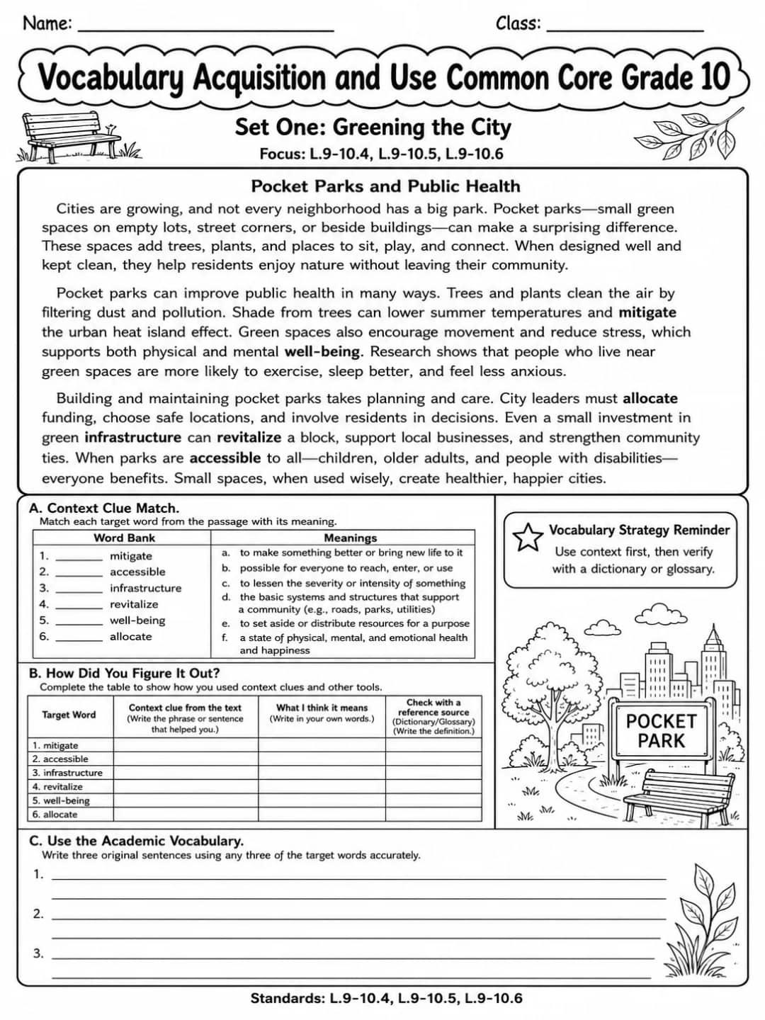 Vocabulary Acquisition and Use Common Core Grade 10 printable Common Core ELA Grade 10 worksheet preview from KiwiBee