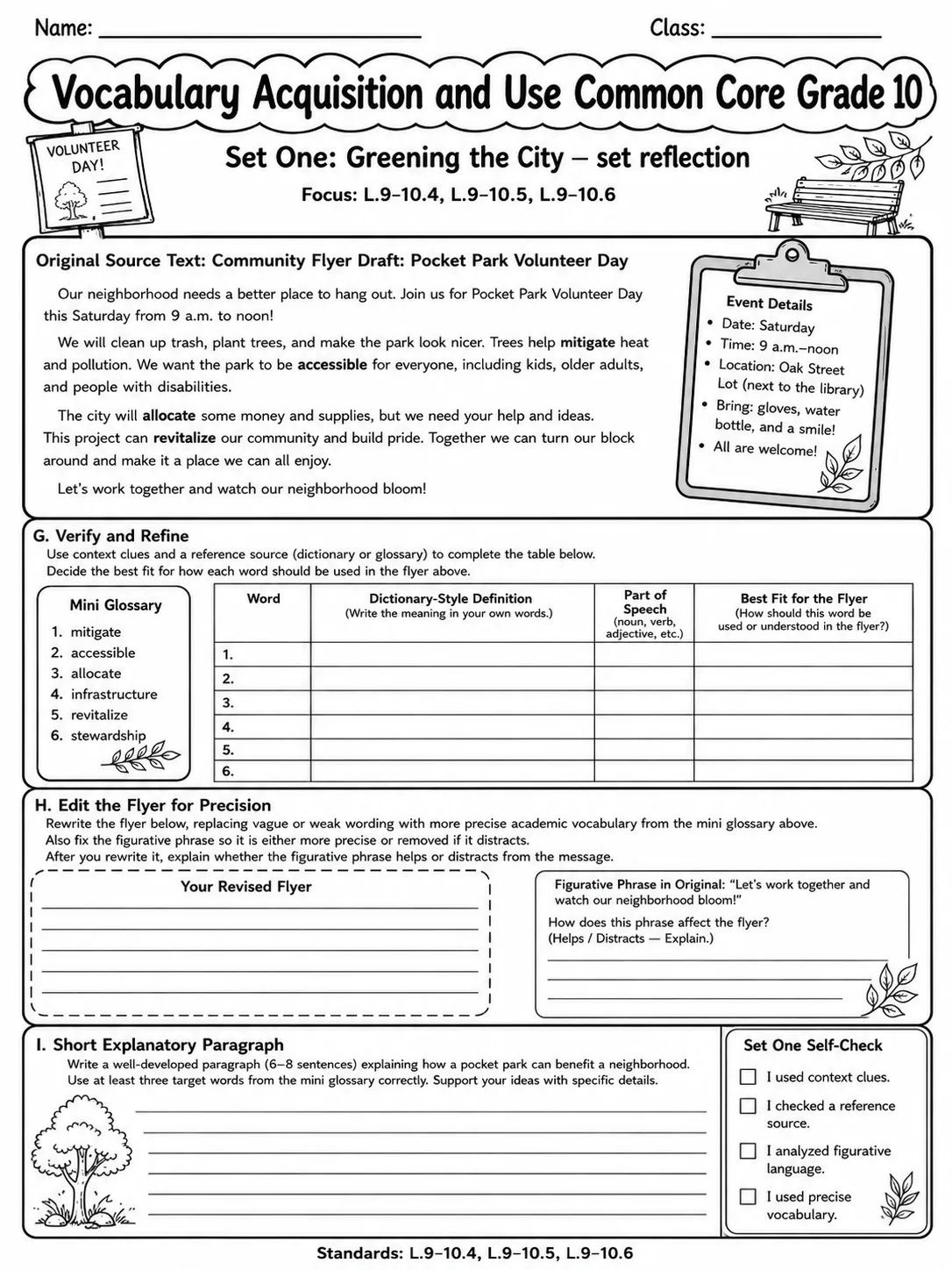 Vocabulary Acquisition and Use Common Core Grade 10 page 2 printable Common Core ELA worksheet preview
