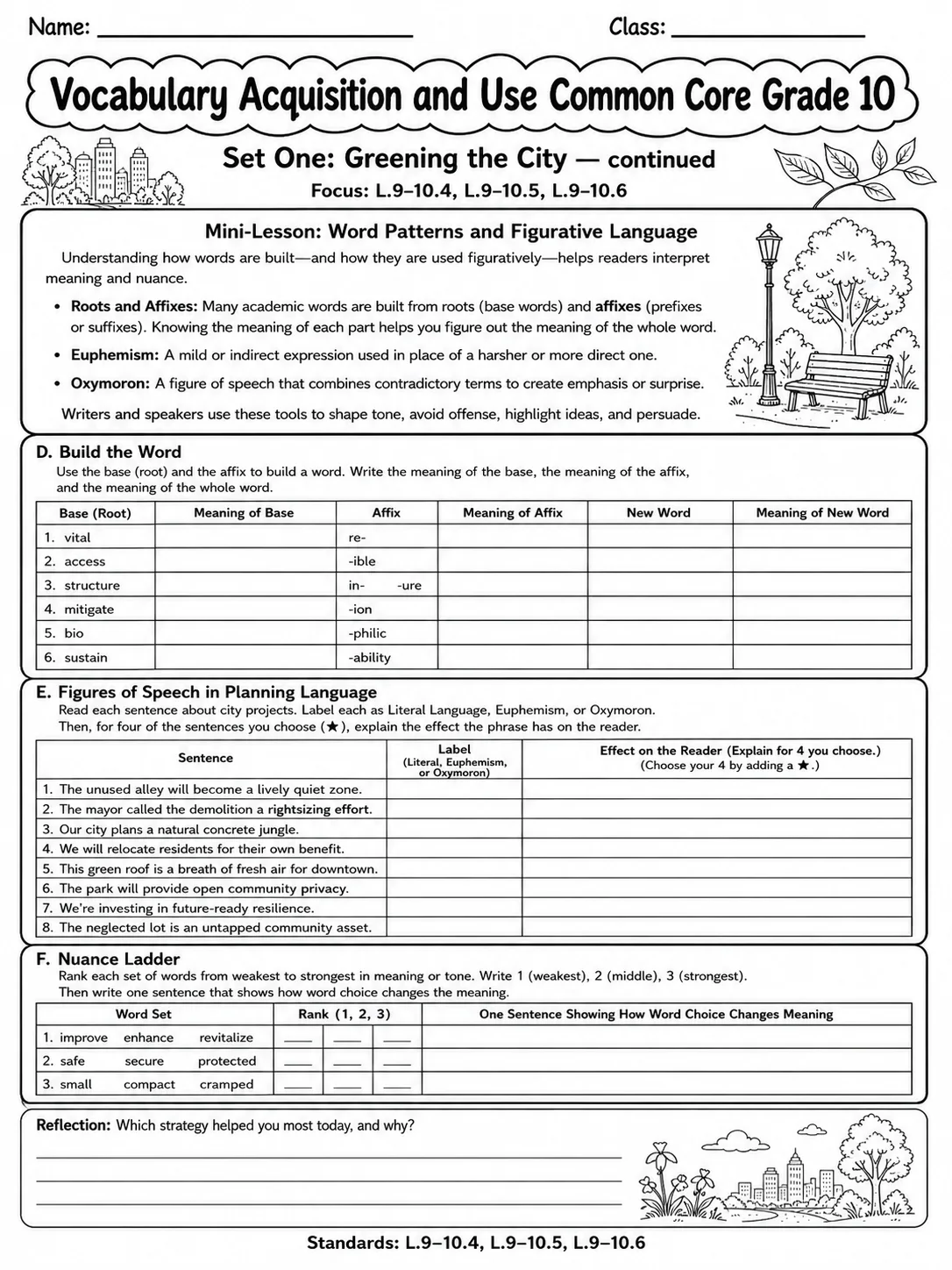 Vocabulary Acquisition and Use Common Core Grade 10 page 5 printable Common Core ELA worksheet preview