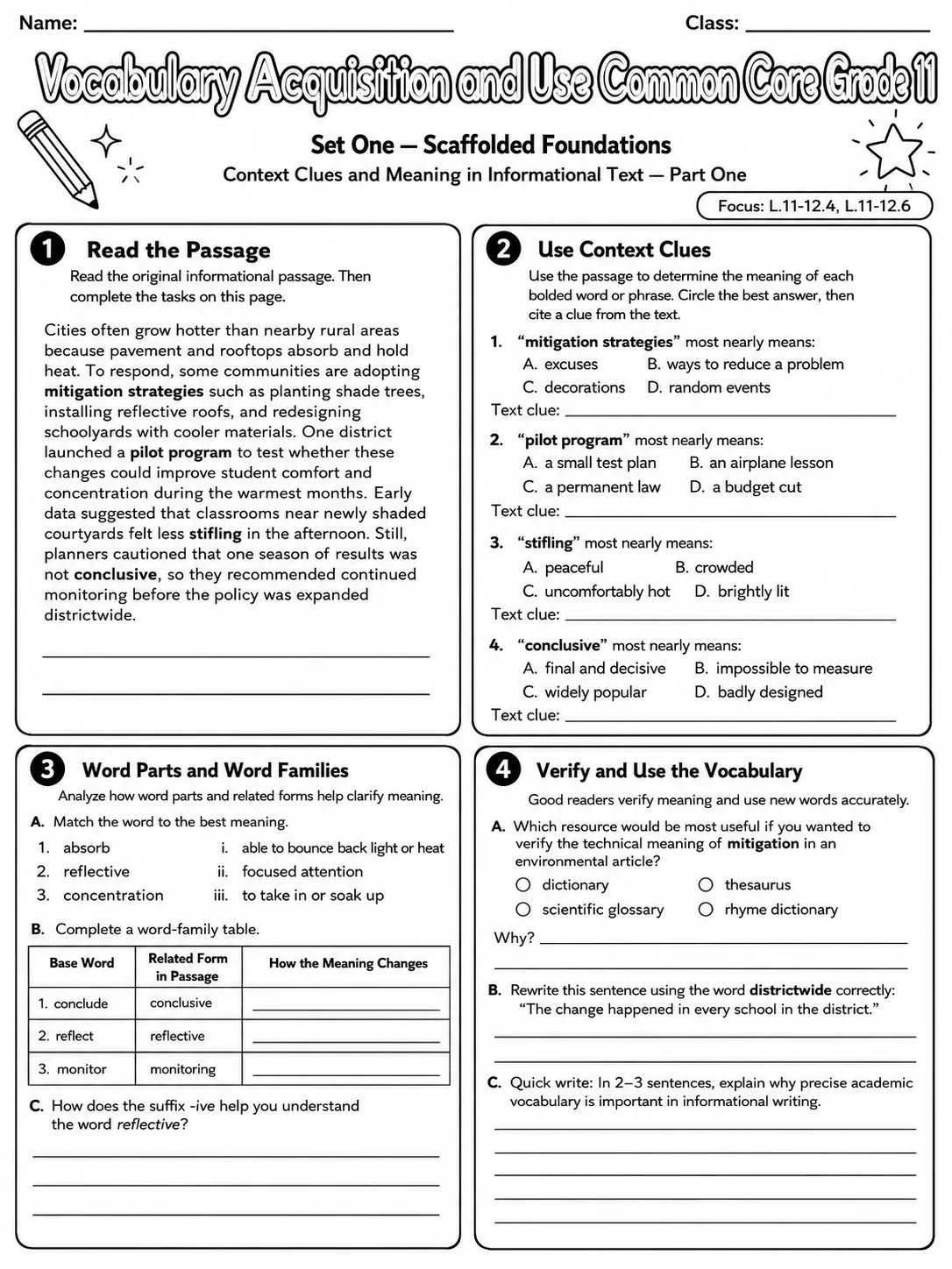 Vocabulary Acquisition and Use Common Core Grade 11