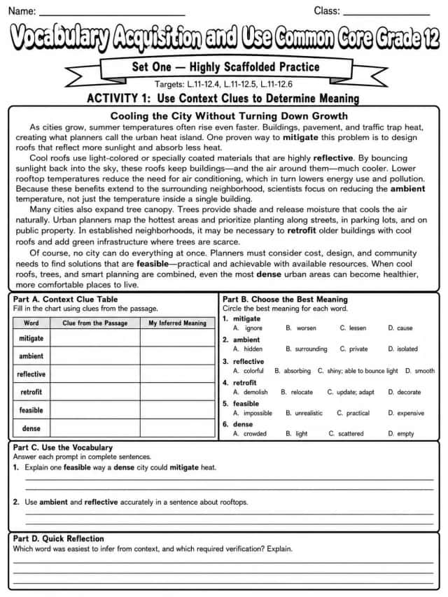 Vocabulary Acquisition and Use Common Core Grade 12