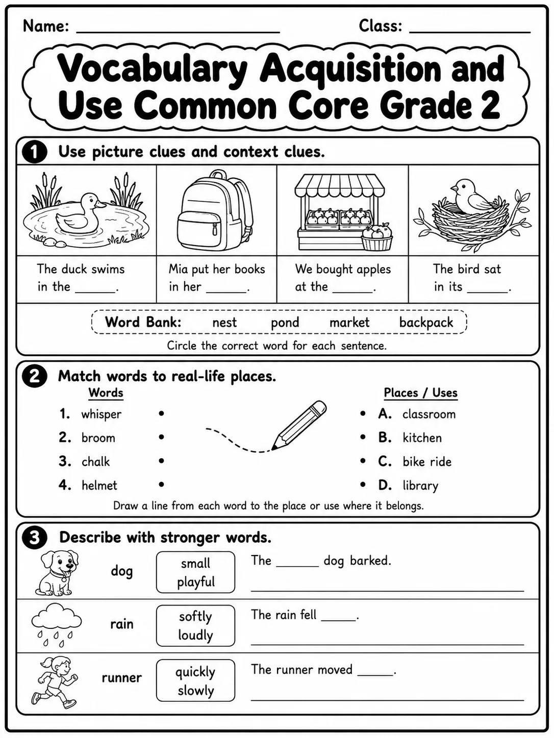 Vocabulary Acquisition and Use Common Core Grade 2 printable Common Core ELA Grade 2 worksheet preview from KiwiBee