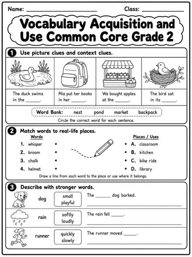 Vocabulary Acquisition and Use Common Core Grade 2