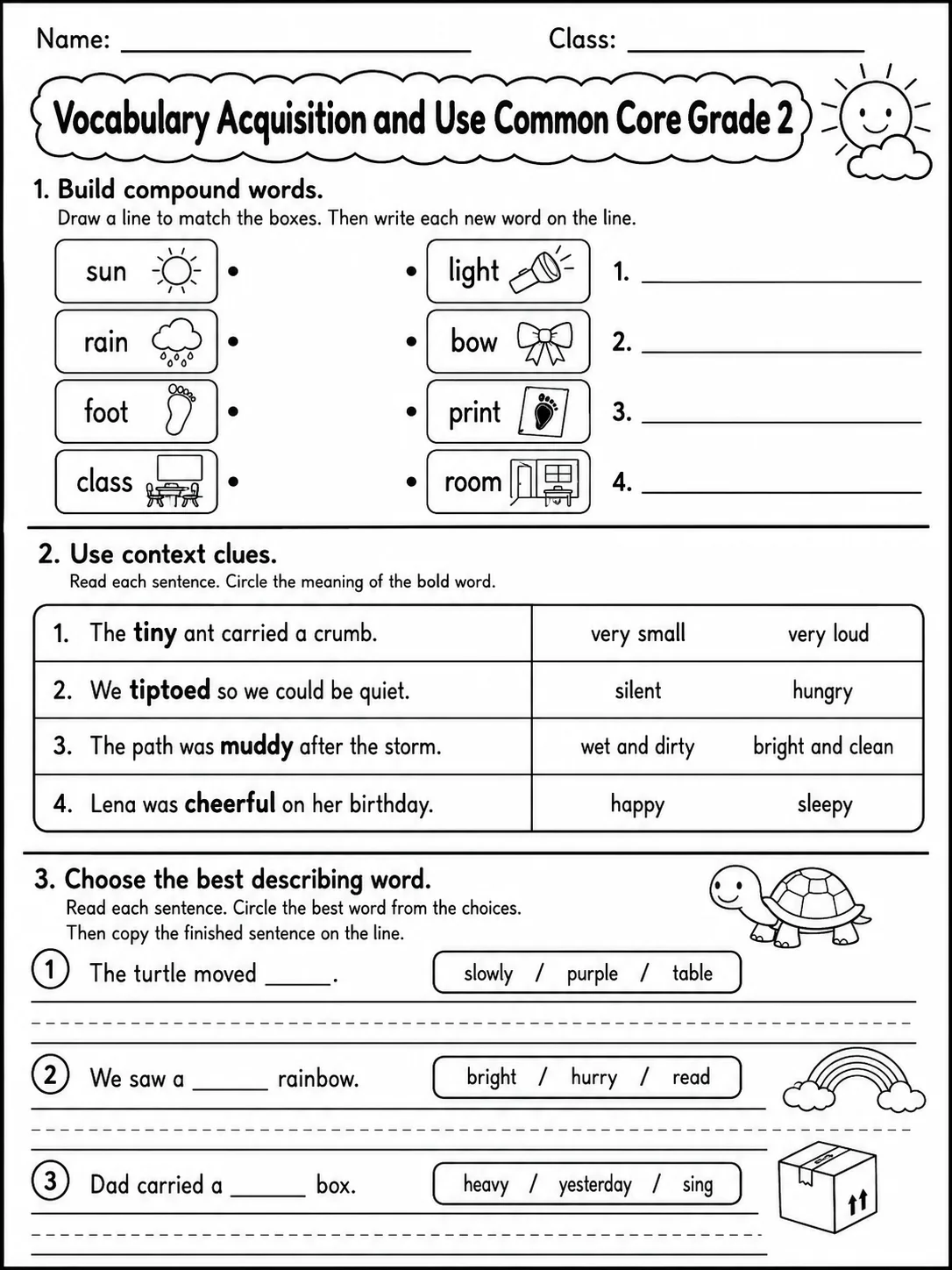 Vocabulary Acquisition and Use Common Core Grade 2 page 2 printable Common Core ELA worksheet preview