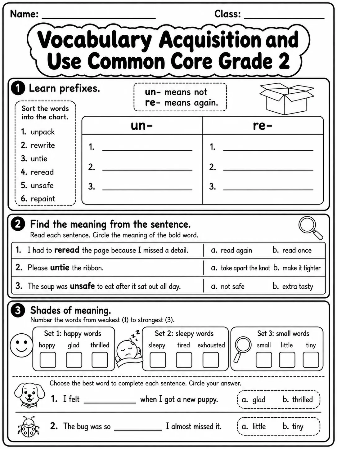 Vocabulary Acquisition and Use Common Core Grade 2 page 3 printable Common Core ELA worksheet preview
