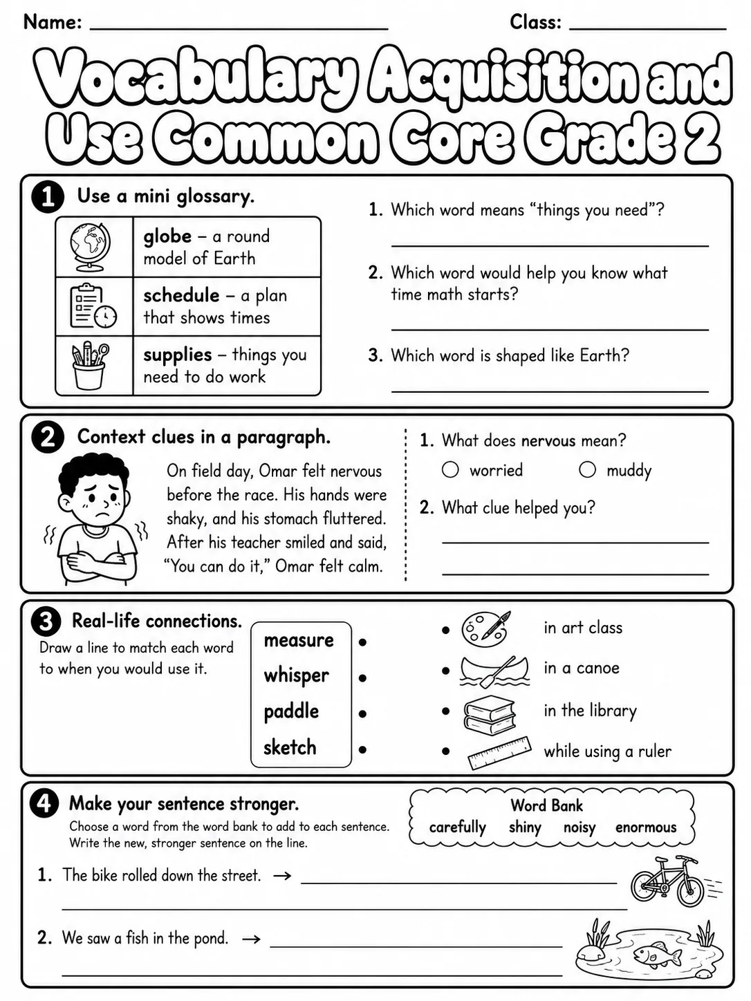 Vocabulary Acquisition and Use Common Core Grade 2 page 4 printable Common Core ELA worksheet preview