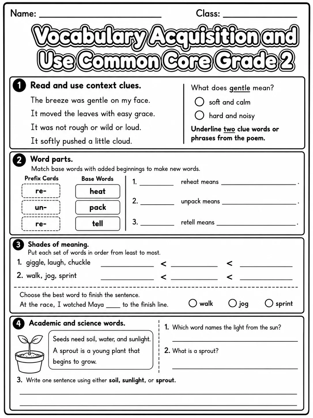 Vocabulary Acquisition and Use Common Core Grade 2 page 5 printable Common Core ELA worksheet preview