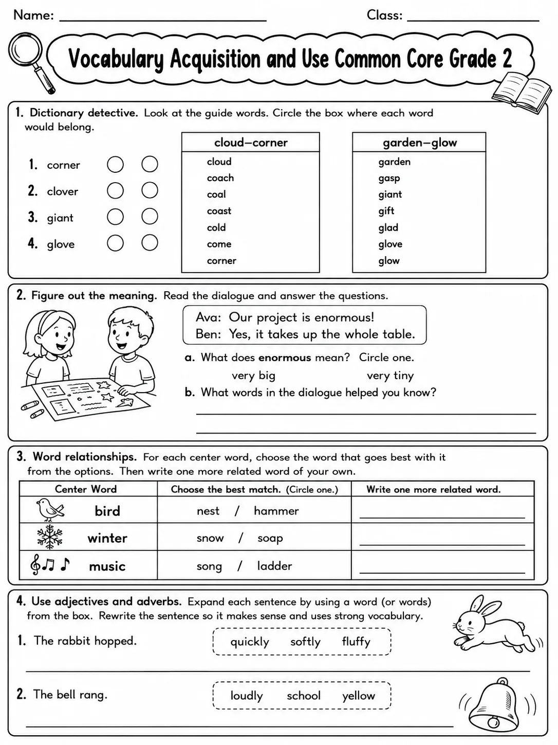 Vocabulary Acquisition and Use Common Core Grade 2 page 6 printable Common Core ELA worksheet preview