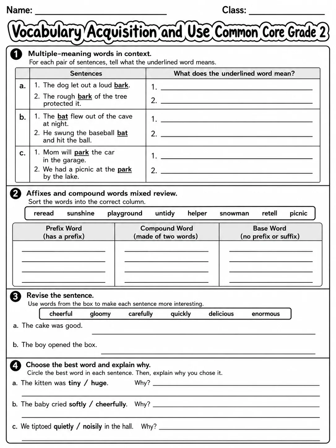 Vocabulary Acquisition and Use Common Core Grade 2 page 8 printable Common Core ELA worksheet preview