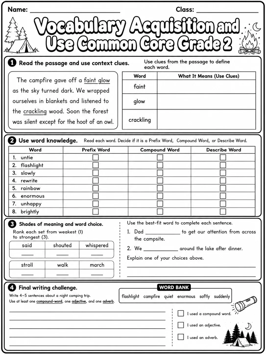 Vocabulary Acquisition and Use Common Core Grade 2 page 10 printable Common Core ELA worksheet preview