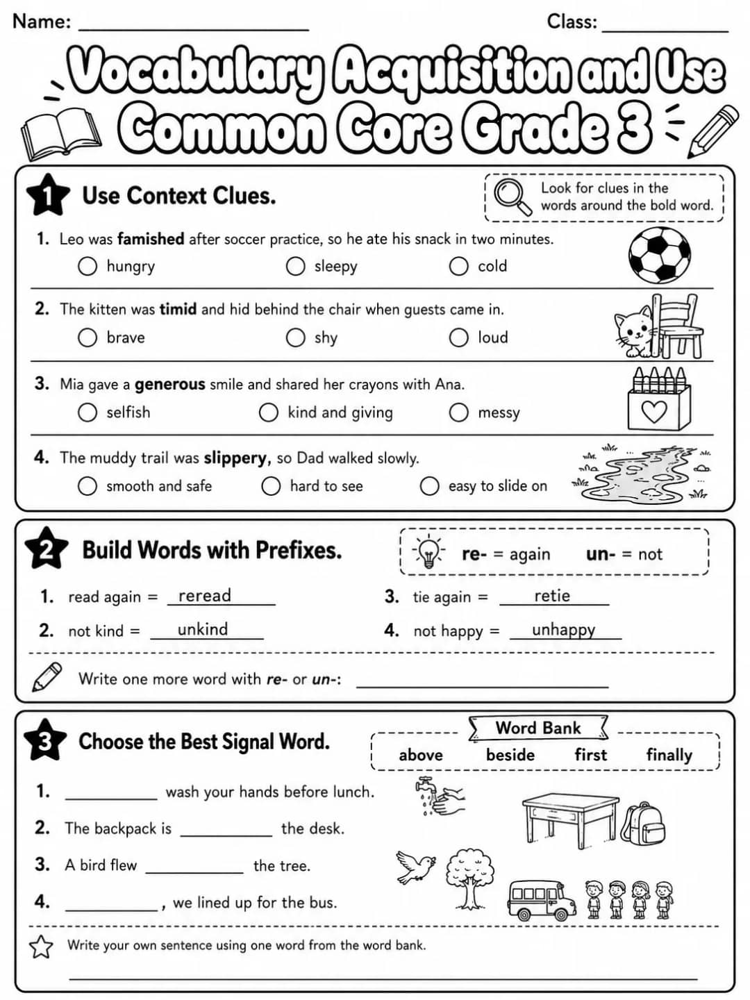 Vocabulary Acquisition and Use Common Core Grade 3 printable Common Core ELA Grade 3 worksheet preview from KiwiBee