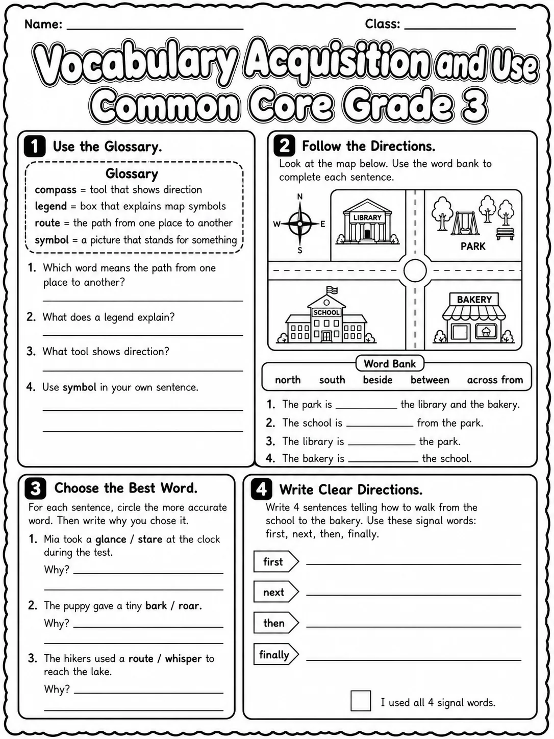 Vocabulary Acquisition and Use Common Core Grade 3 page 8 printable Common Core ELA worksheet preview