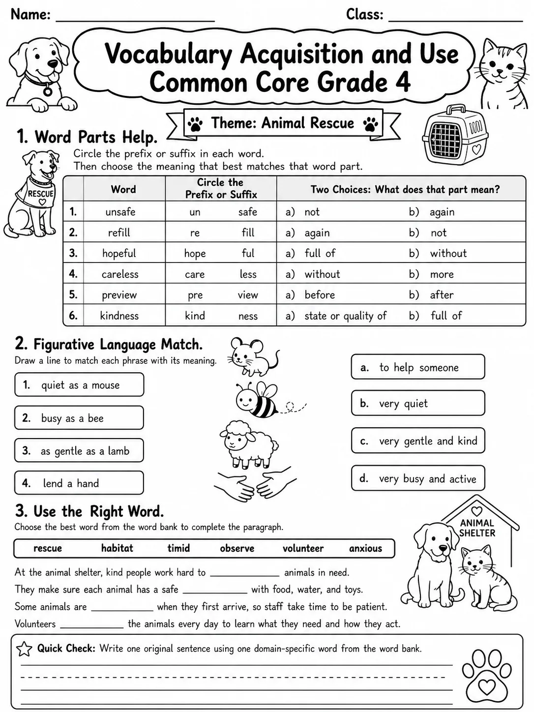 Vocabulary Acquisition and Use Common Core Grade 4 page 2 printable Common Core ELA worksheet preview