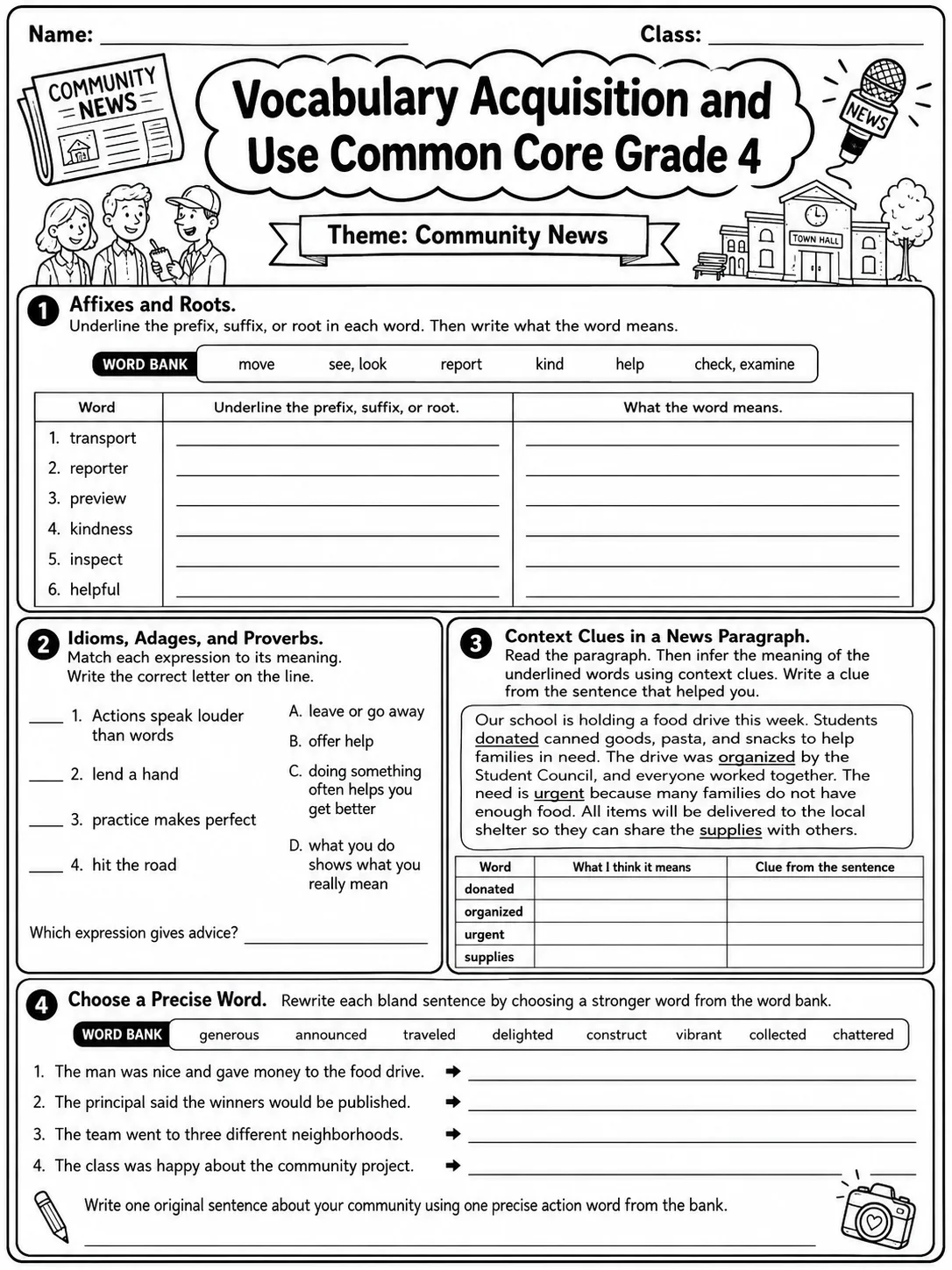Vocabulary Acquisition and Use Common Core Grade 4 page 6 printable Common Core ELA worksheet preview