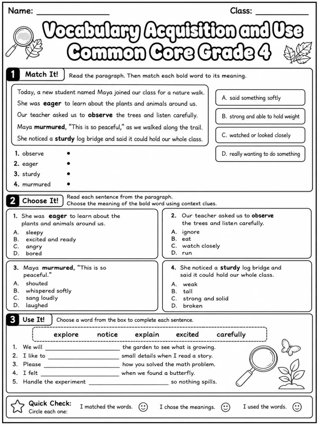 Vocabulary Acquisition and Use Common Core Grade 4 printable Common Core ELA Grade 4 worksheet preview from KiwiBee