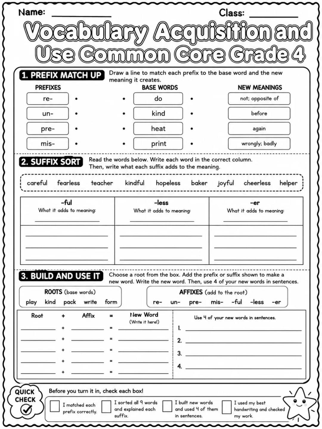 Vocabulary Acquisition and Use Common Core Grade 4 printable Common Core ELA Grade 4 worksheet preview from KiwiBee