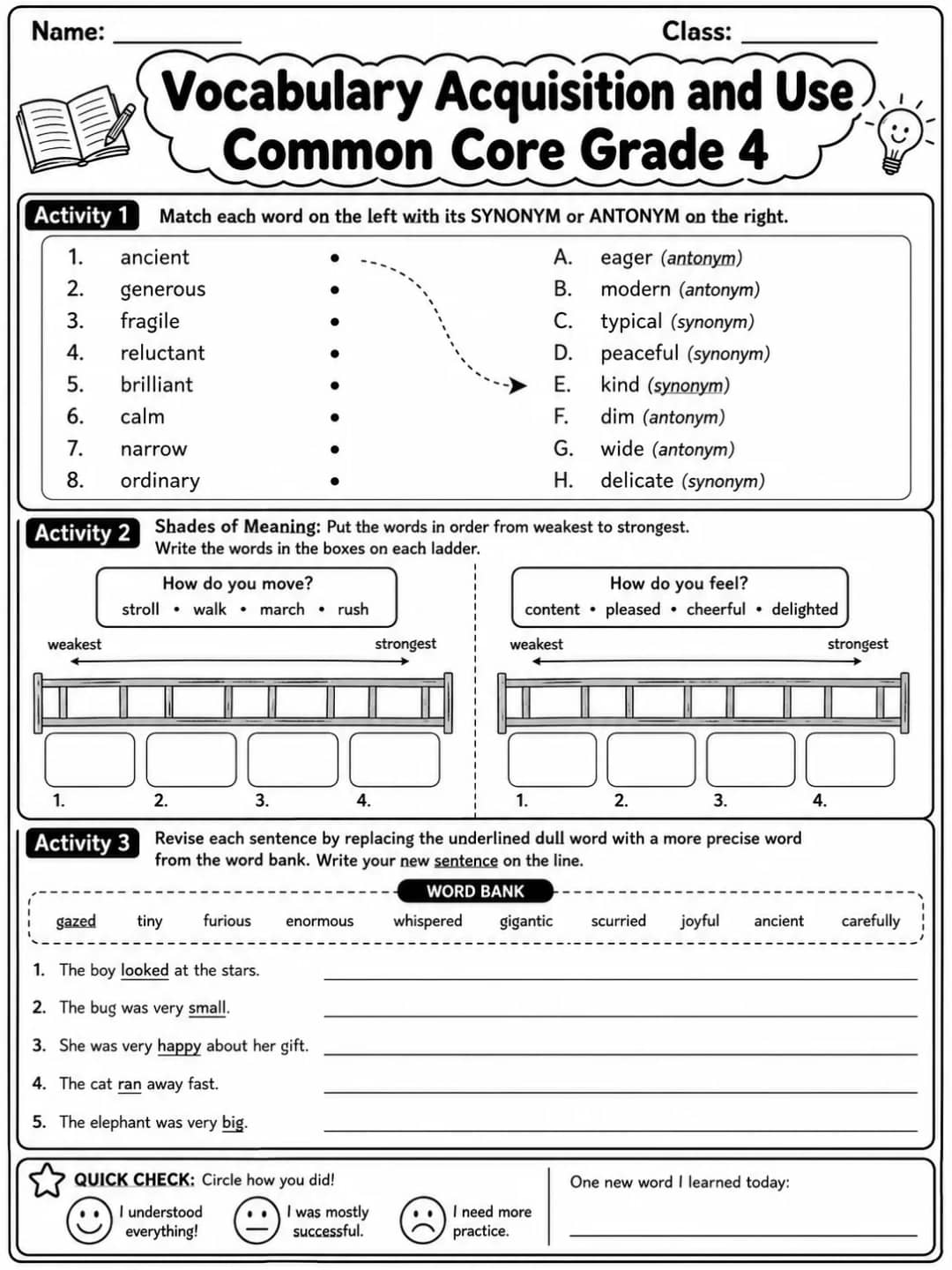 Vocabulary Acquisition and Use Common Core Grade 4 printable Common Core ELA Grade 4 worksheet preview from KiwiBee