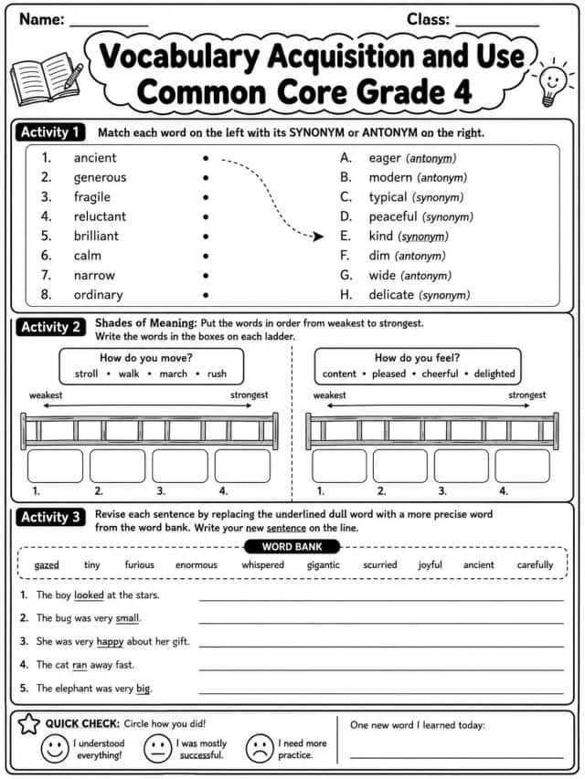 Vocabulary Acquisition and Use Common Core Grade 4