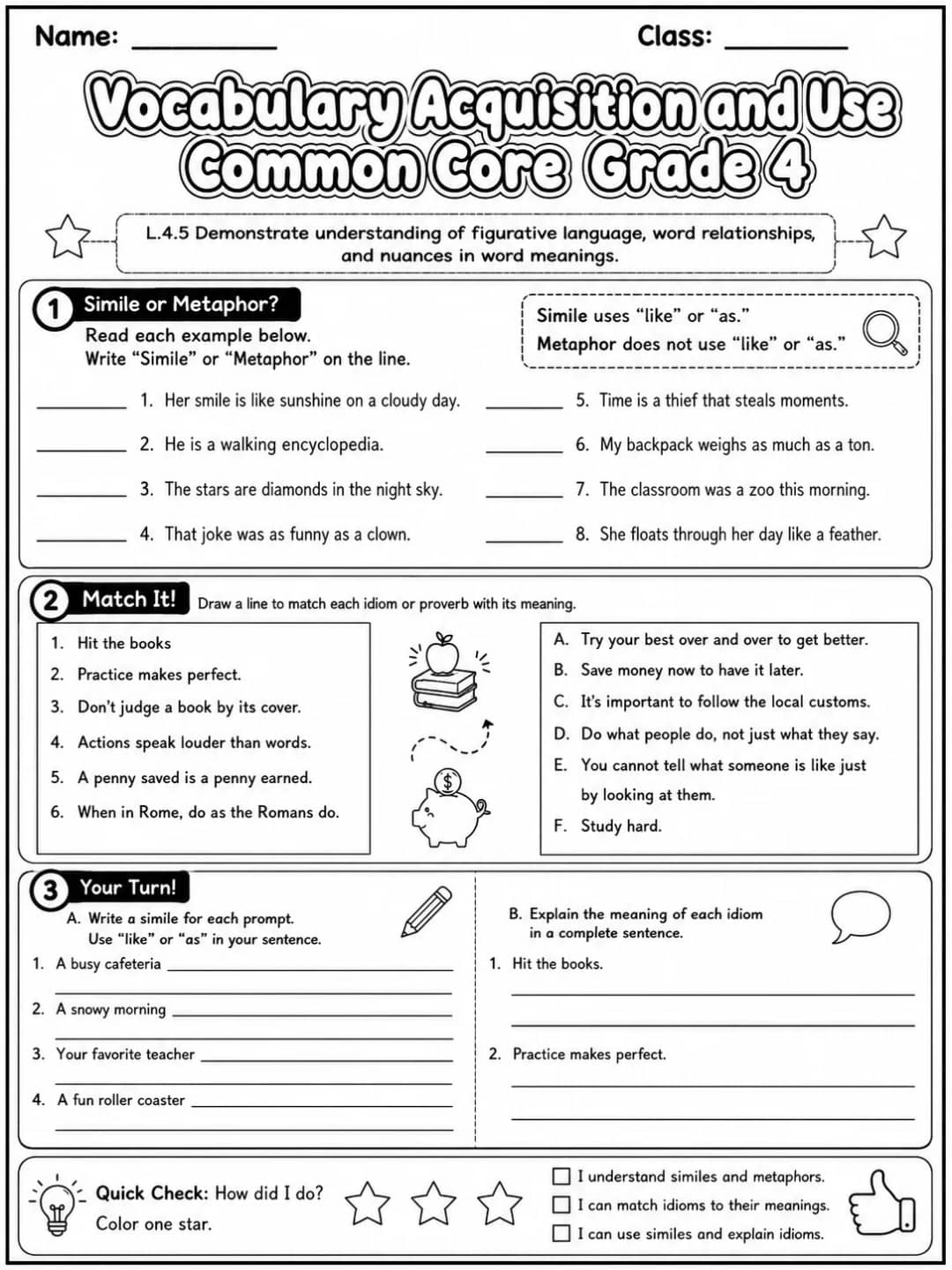 Vocabulary Acquisition and Use Common Core Grade 4 printable Common Core ELA Grade 4 worksheet preview from KiwiBee