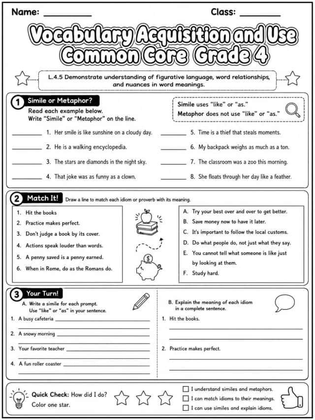 Vocabulary Acquisition and Use Common Core Grade 4