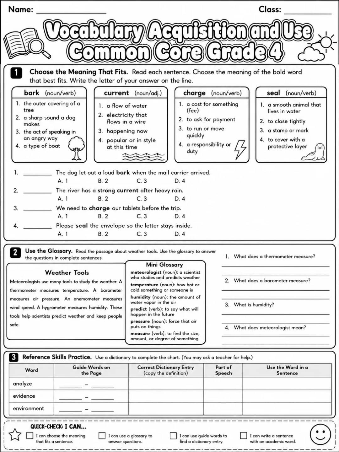 Vocabulary Acquisition and Use Common Core Grade 4 printable Common Core ELA Grade 4 worksheet preview from KiwiBee