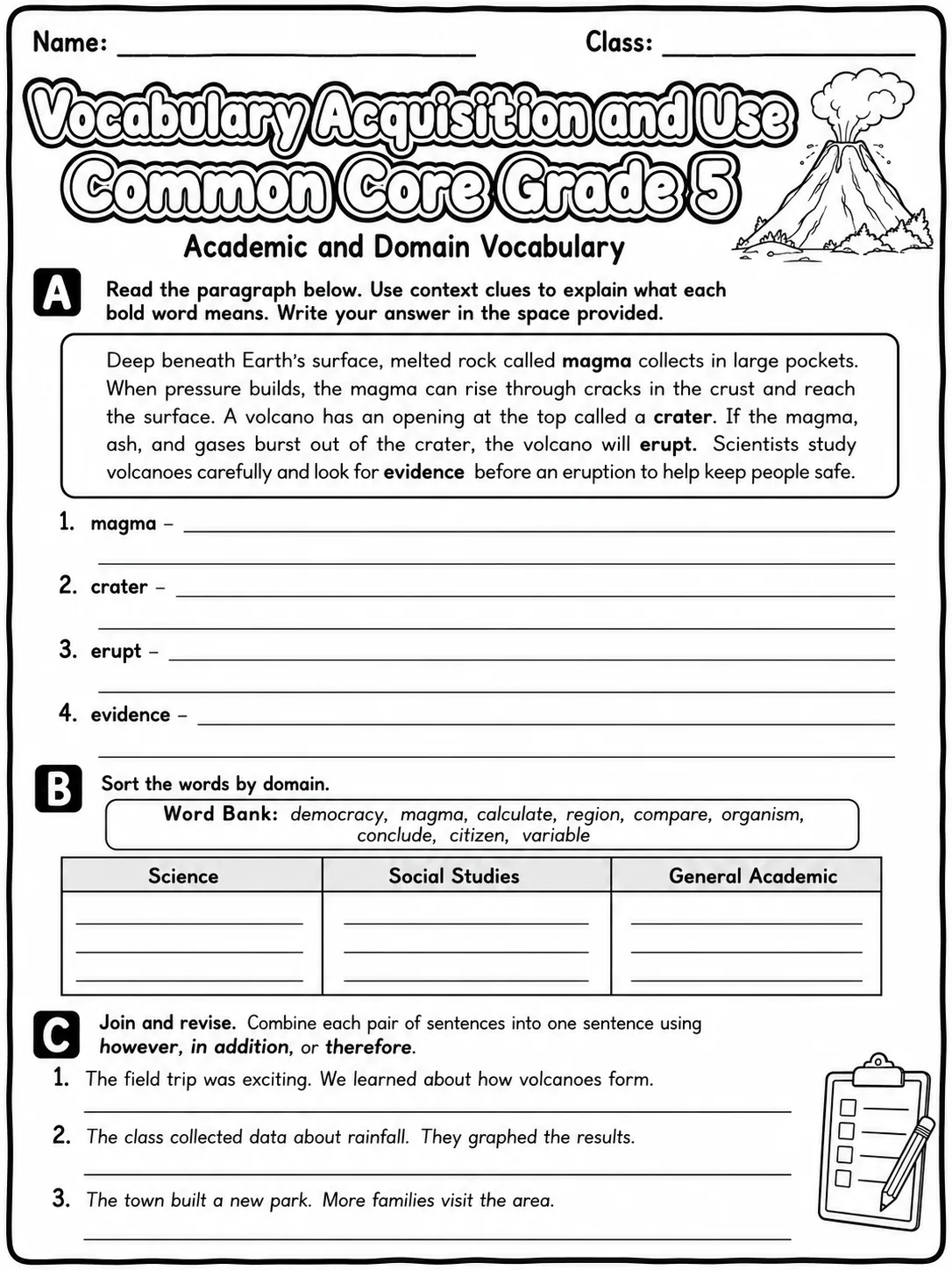 Vocabulary Acquisition and Use Common Core Grade 5 page 6 printable Common Core ELA worksheet preview