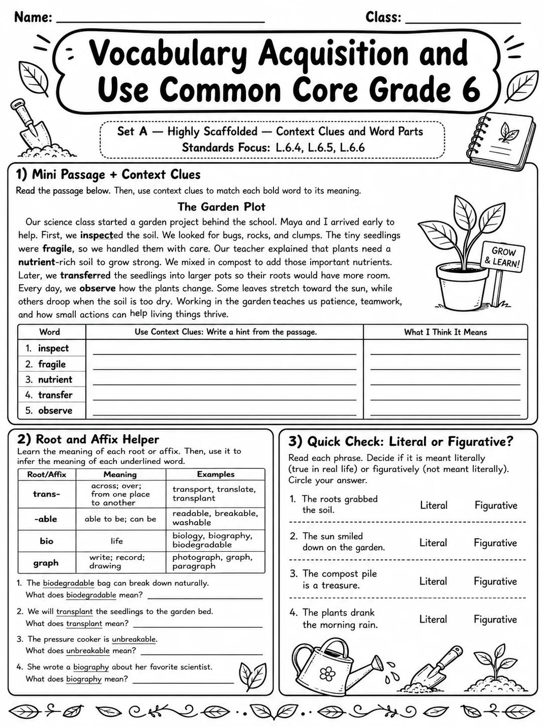 Vocabulary Acquisition and Use Common Core Grade 6