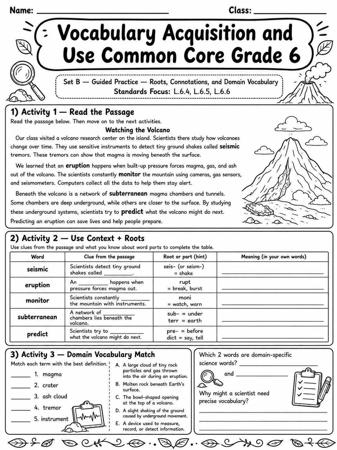Vocabulary Acquisition and Use Common Core Grade 6 page 4 printable Common Core ELA worksheet preview