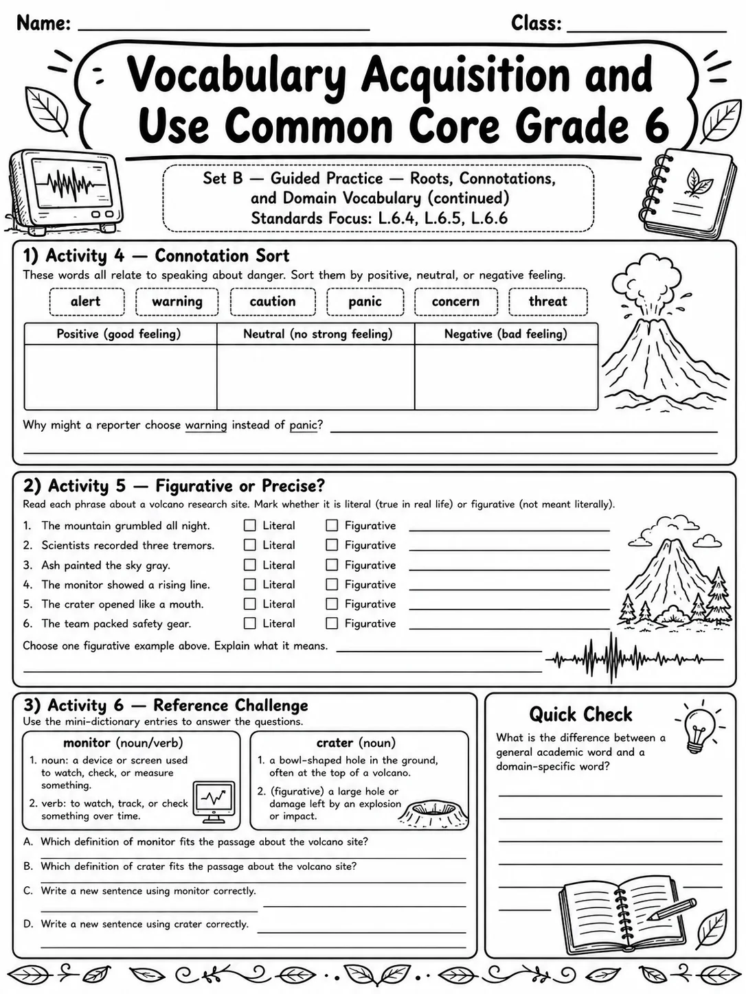 Vocabulary Acquisition and Use Common Core Grade 6 page 5 printable Common Core ELA worksheet preview