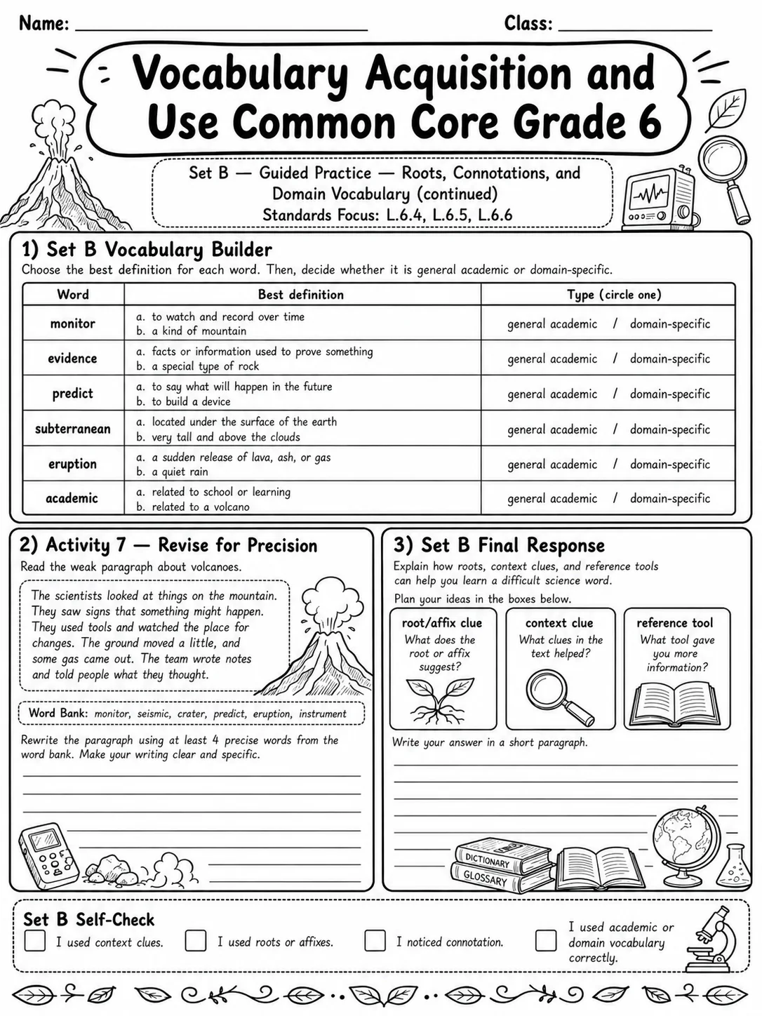 Vocabulary Acquisition and Use Common Core Grade 6 page 6 printable Common Core ELA worksheet preview