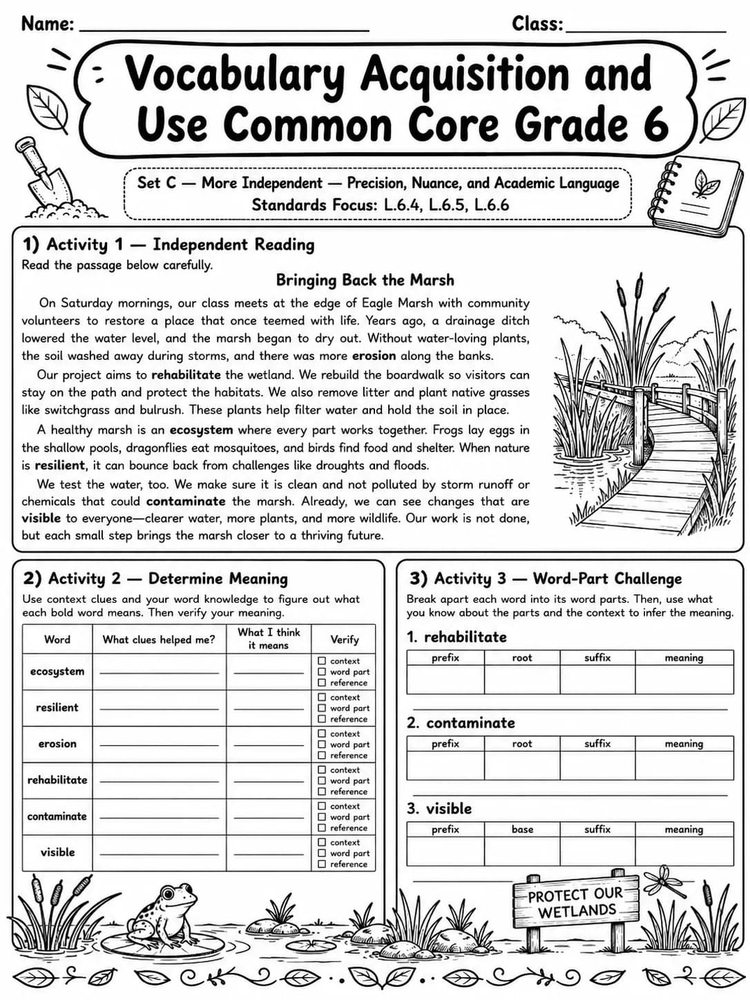 Vocabulary Acquisition and Use Common Core Grade 6 page 7 printable Common Core ELA worksheet preview