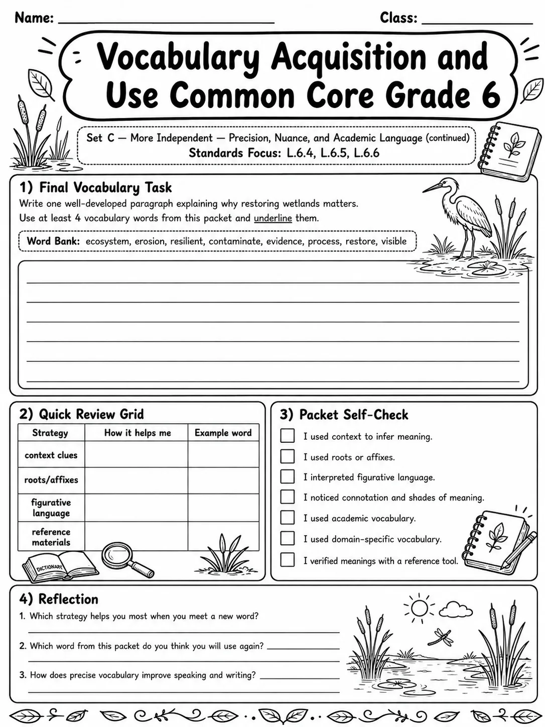 Vocabulary Acquisition and Use Common Core Grade 6 page 10 printable Common Core ELA worksheet preview